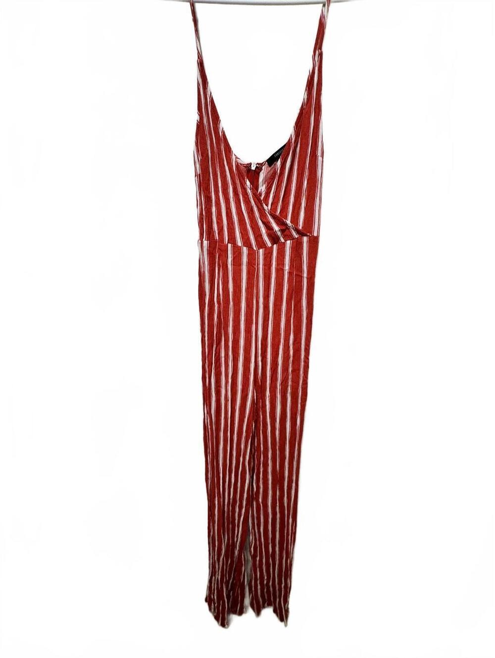 Forever 21 Rust Orange & White Vertical Stripe Wide-Leg Jumpsuit Size M